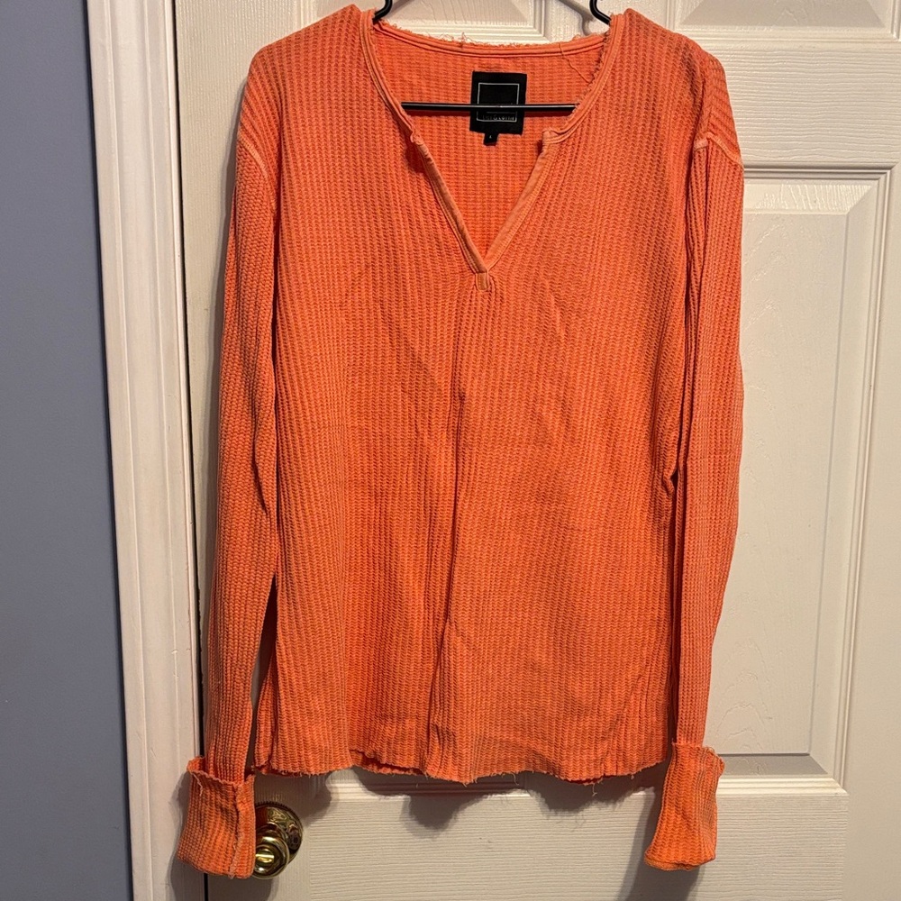 Women’s Orange Waffle Knit Long Sleeve Shirt - Large